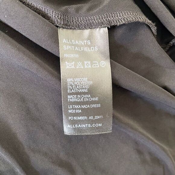 AllSaints Spitalfields London Black Ruched Gathered Dress Size UK10 US6 - Picture 5 of 5